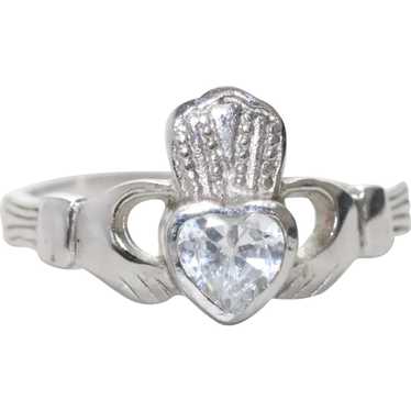 Vintage Sterling Silver Cubic Zirconia Claddagh R… - image 1