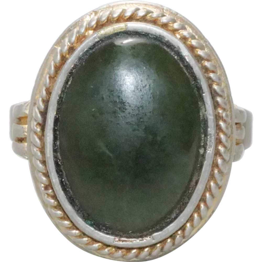 Vintage Sterling Silver Oval Jade Filigree RIng - image 1