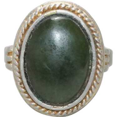 Vintage Sterling Silver Oval Jade Filigree RIng - image 1