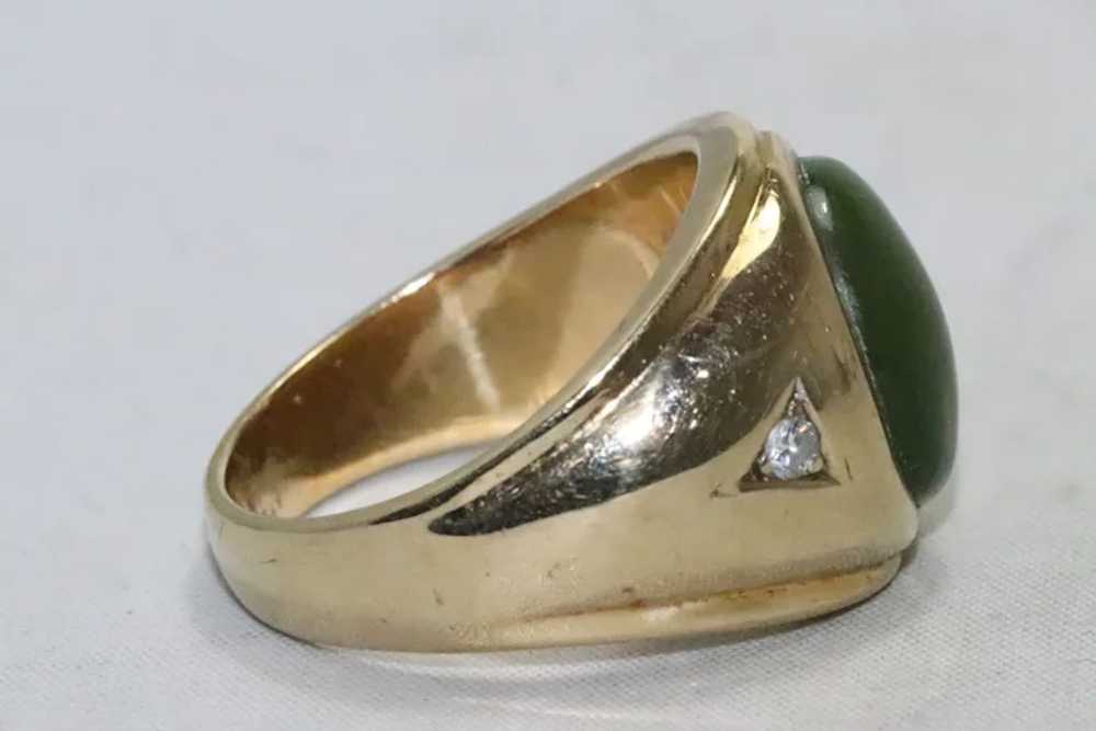 Vintage 14K Yellow Gold Men’s Diamond Jade Ring - image 2