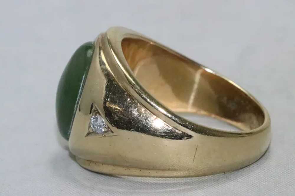 Vintage 14K Yellow Gold Men’s Diamond Jade Ring - image 3