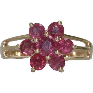 14KT Gold Ruby Floral Ring - image 1