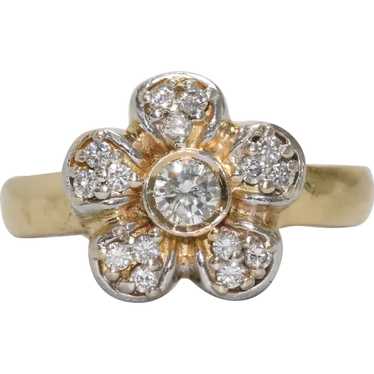 14K Yellow Gold Diamond Floral Ring - image 1