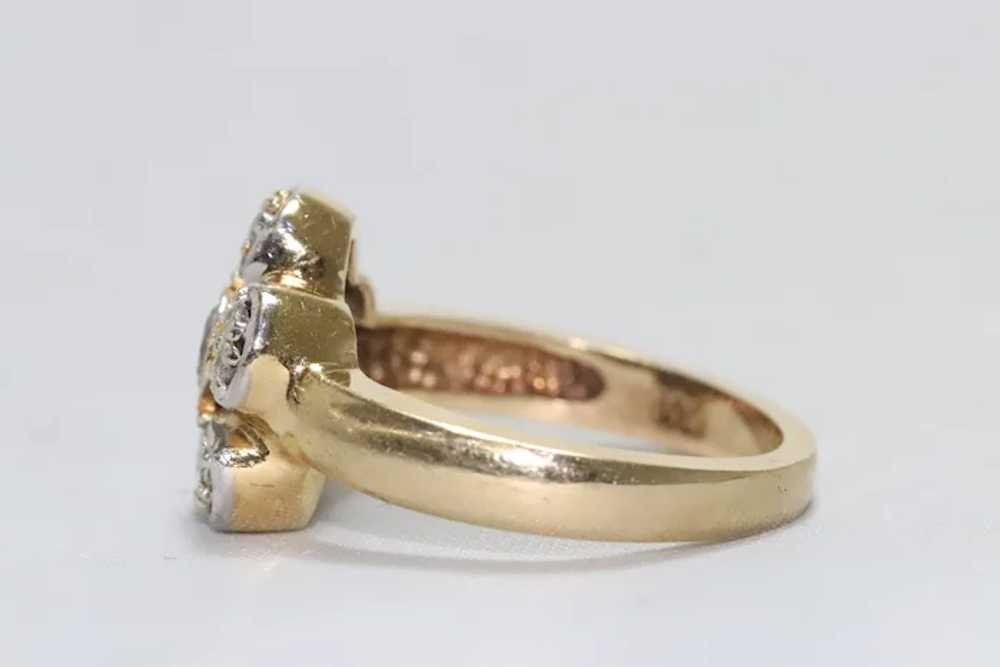 14K Yellow Gold Diamond Floral Ring - image 4