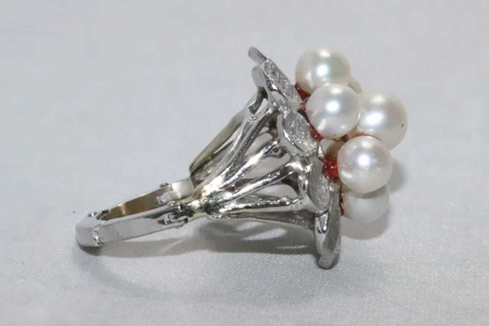 Vintage 14 KT White Gold Pearl Flower Ring - image 5