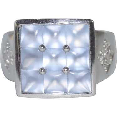 14K White Gold Diamond Natural Chalcedony Ring - image 1
