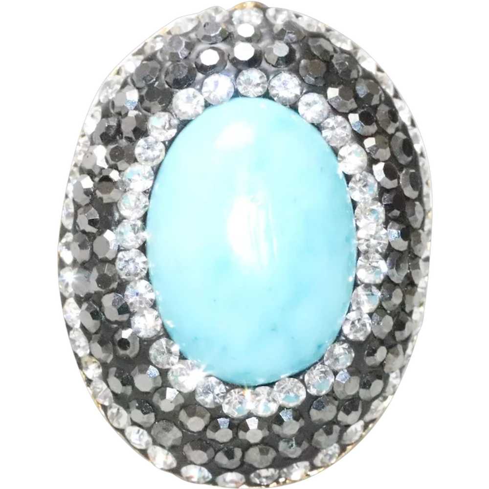 Sterling Silver Cubic Zirconia Turquoise Oval Ring - image 1