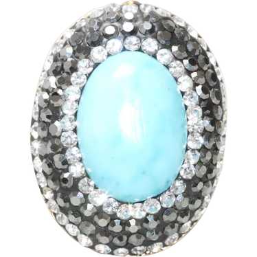 Sterling Silver Cubic Zirconia Turquoise Oval Ring - image 1