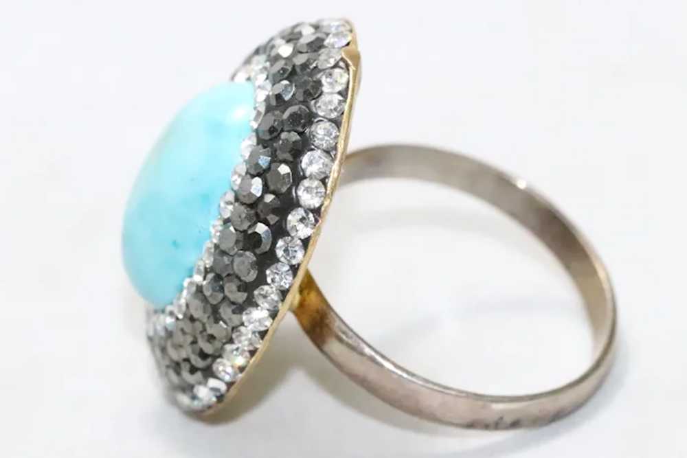 Sterling Silver Cubic Zirconia Turquoise Oval Ring - image 2