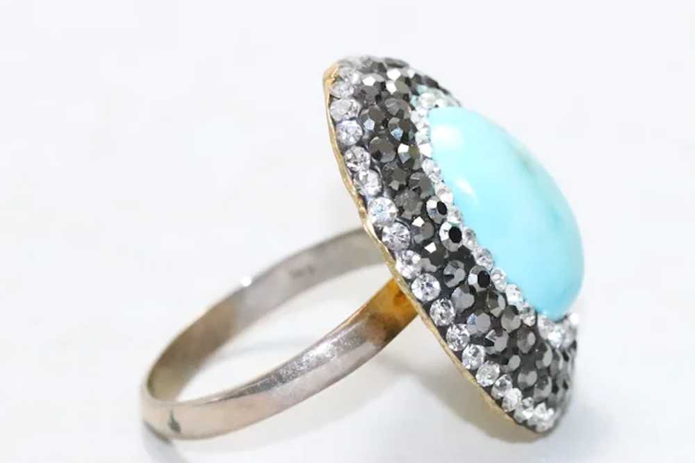 Sterling Silver Cubic Zirconia Turquoise Oval Ring - image 4