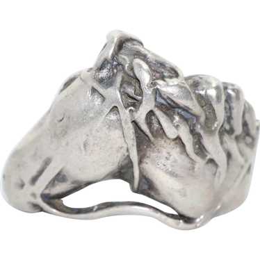 Vintage Silver Hand Made Horse Ring - image 1