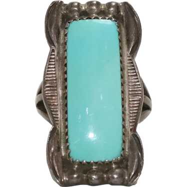 Vintage Sterling Silver Rectangle Turquoise Ring