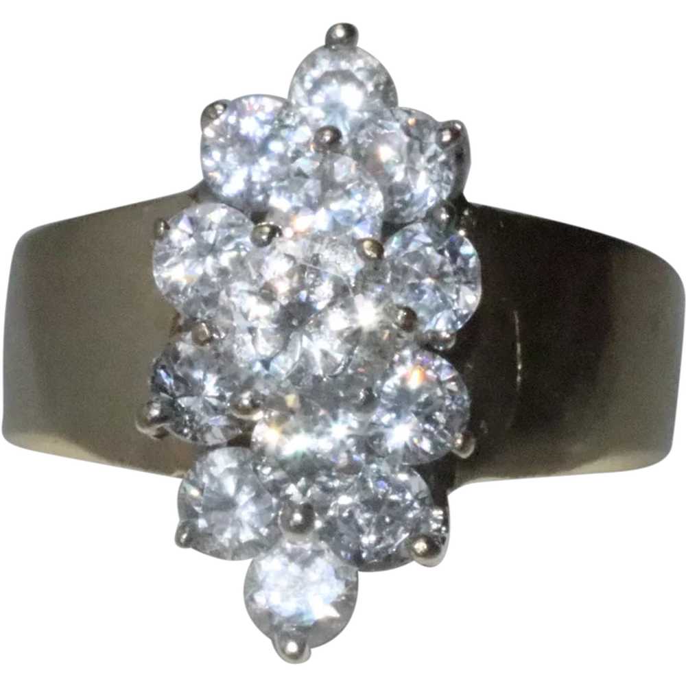 14K Yellow Gold Cubic Zirconia Cluster Ring - image 1