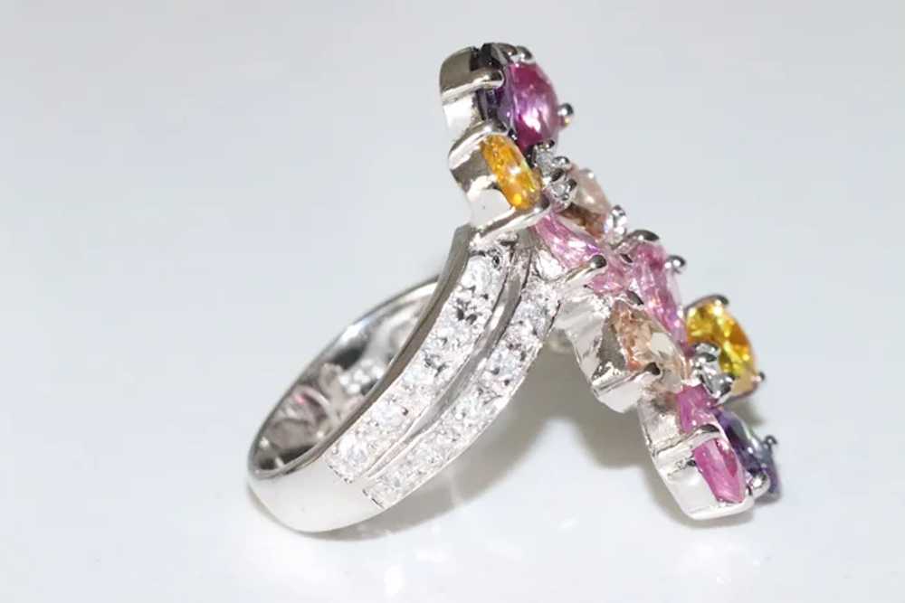 Sterling Silver Multicolored Floral Stone Ring - image 2