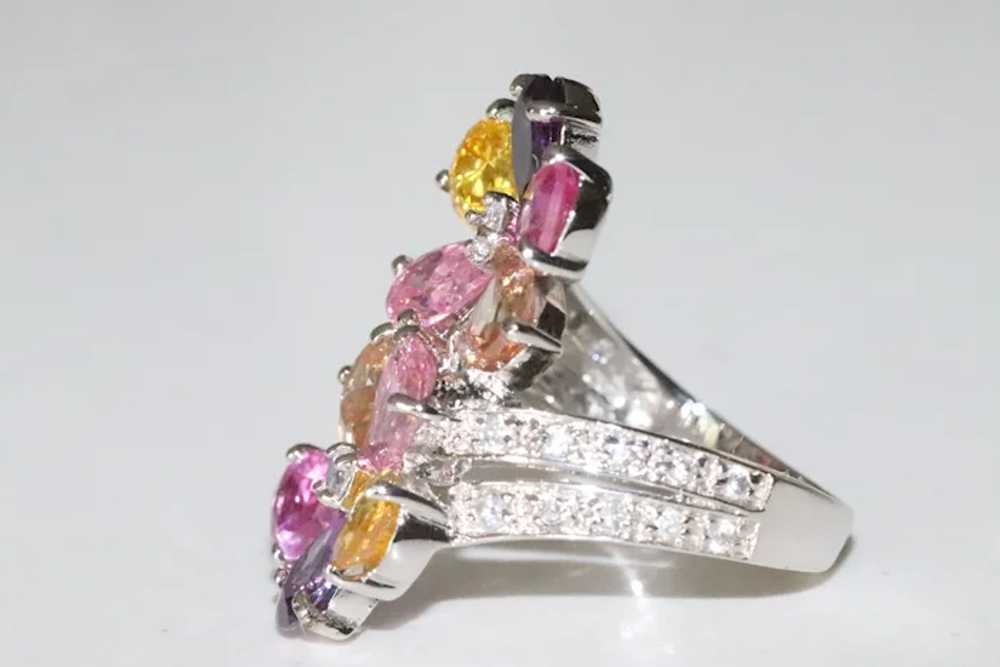 Sterling Silver Multicolored Floral Stone Ring - image 3