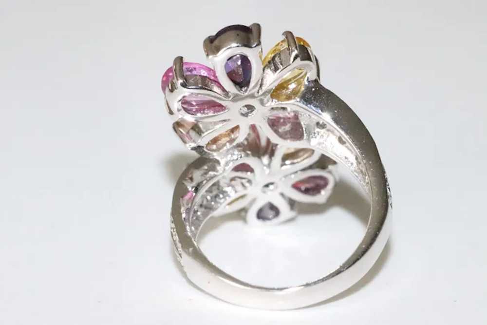 Sterling Silver Multicolored Floral Stone Ring - image 4