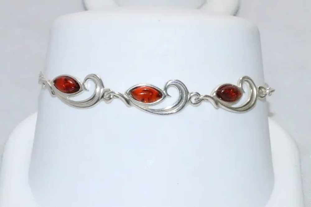 Vintage Sterling Silver Russian Amber Stone Brace… - image 2