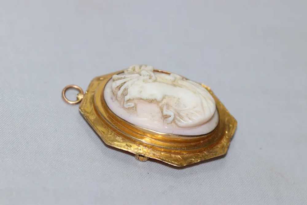 10 KT Yellow Gold Cameo Brooch/Pendant - image 2