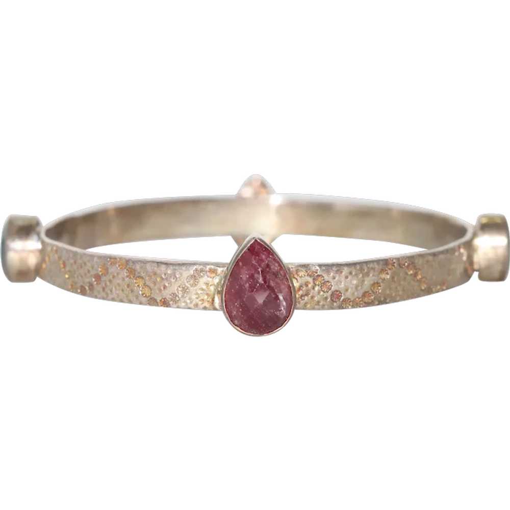 Vintage Sterling Silver Ruby and Jade Bracelet - image 1