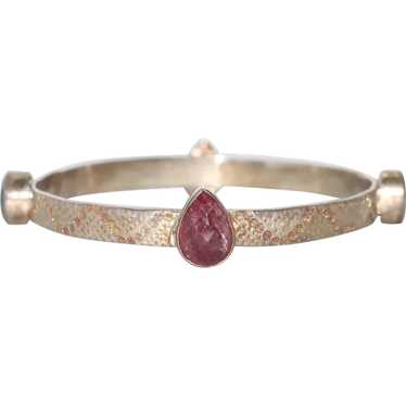 Vintage Sterling Silver Ruby and Jade Bracelet - image 1