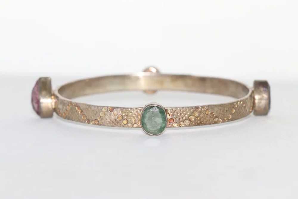 Vintage Sterling Silver Ruby and Jade Bracelet - image 2