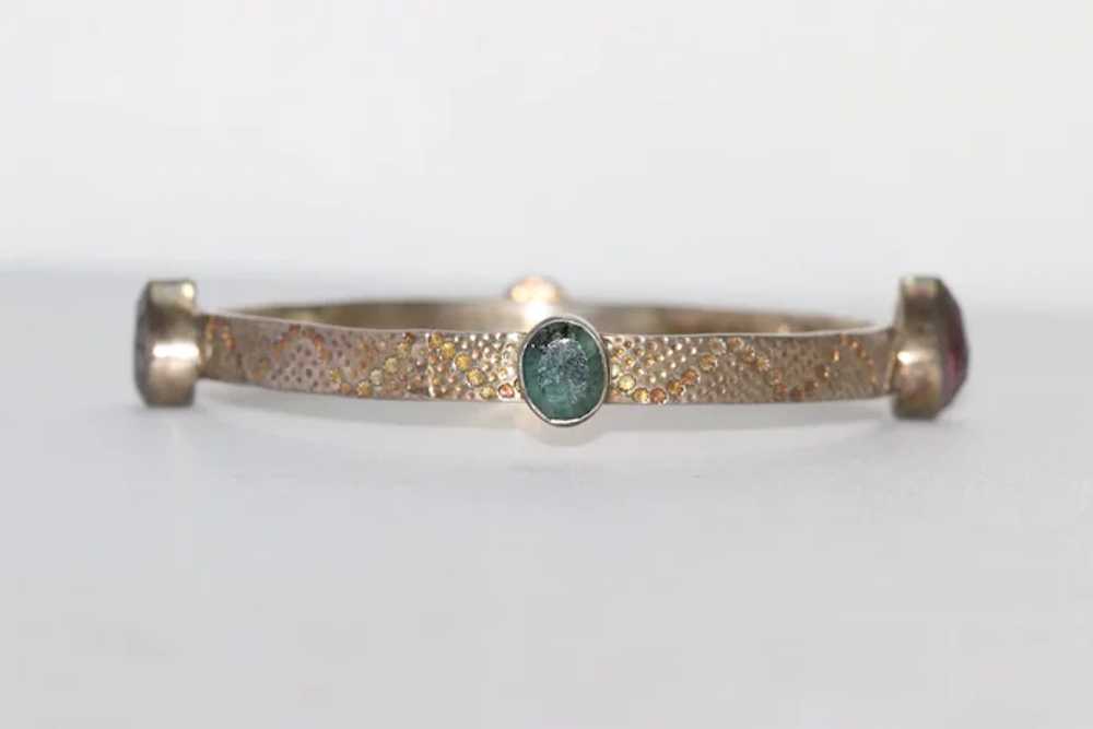 Vintage Sterling Silver Ruby and Jade Bracelet - image 4