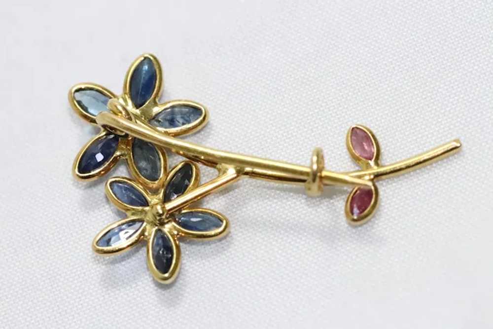 Vintage 18K Yellow Gold Sapphire and Ruby Floral … - image 2
