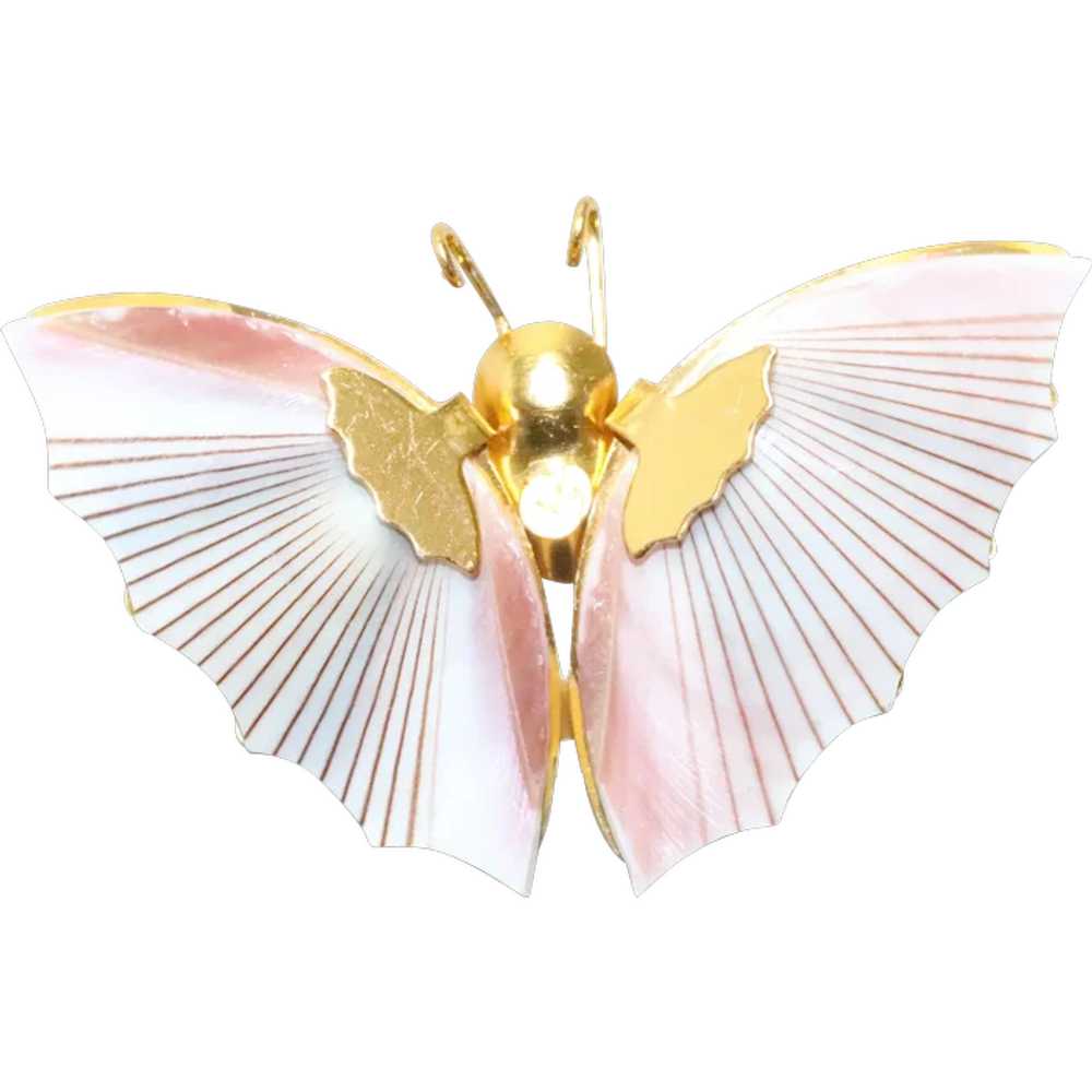 Vintage Costume Pink Shell Butterfly Pin - image 1