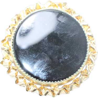 Vintage 12KT Gold Filled Black Onyx Round Brooch - image 1