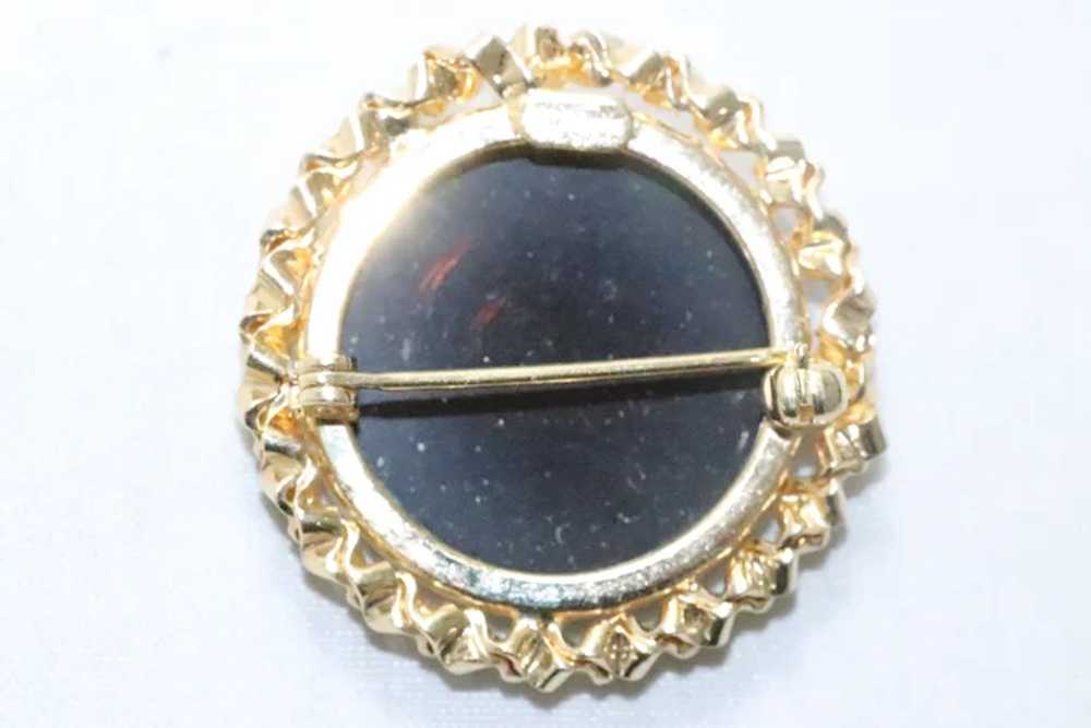 Vintage 12KT Gold Filled Black Onyx Round Brooch - image 2