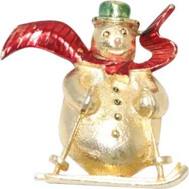 Vintage Gerry's Skiing Snowman Brooch - image 1