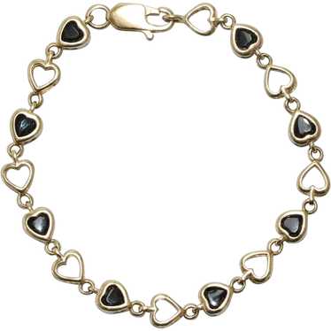 14 KT Yellow Gold Black Onyx Heart Bracelet - image 1