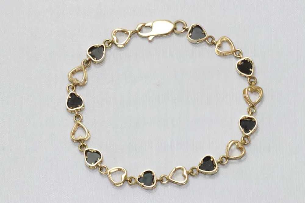 14 KT Yellow Gold Black Onyx Heart Bracelet - image 2