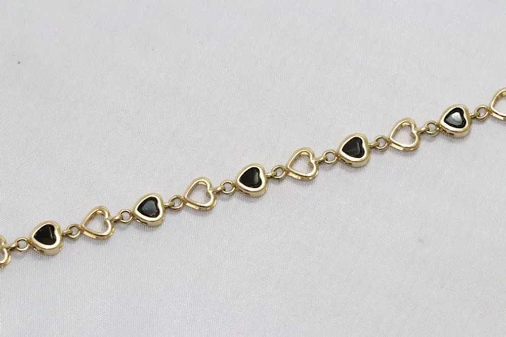 14 KT Yellow Gold Black Onyx Heart Bracelet - image 3