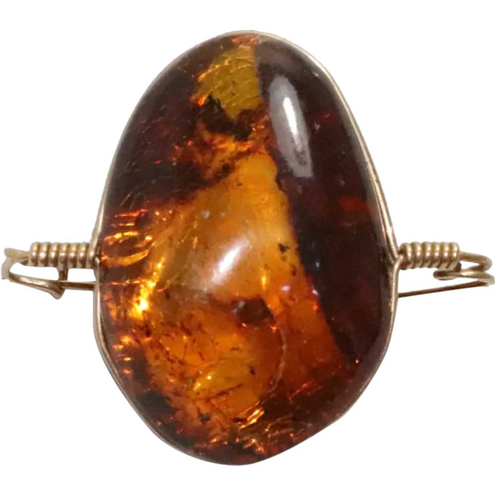 14 KT Gold Russian Amber Brooch - image 1