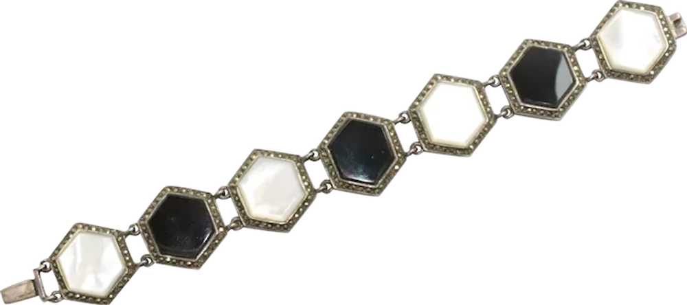 Vintage Onyx and Mother of Pearl Bracelet - image 1
