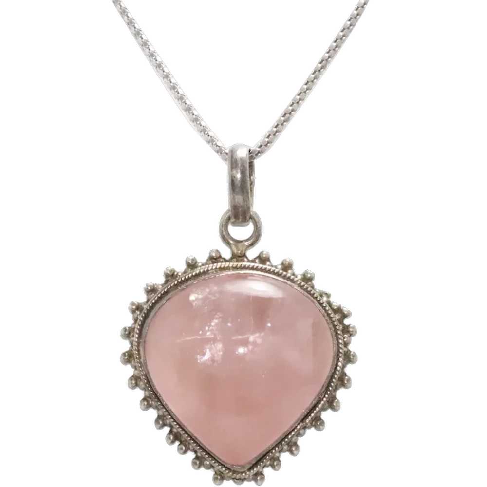 Vintage Sterling Silver Rose Quartz Necklace - image 1