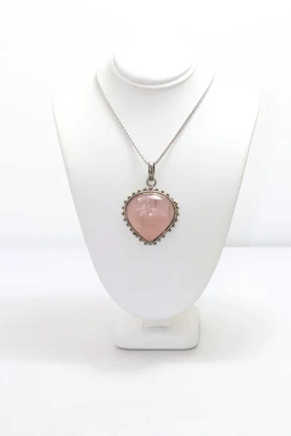 Vintage Sterling Silver Rose Quartz Necklace - image 2