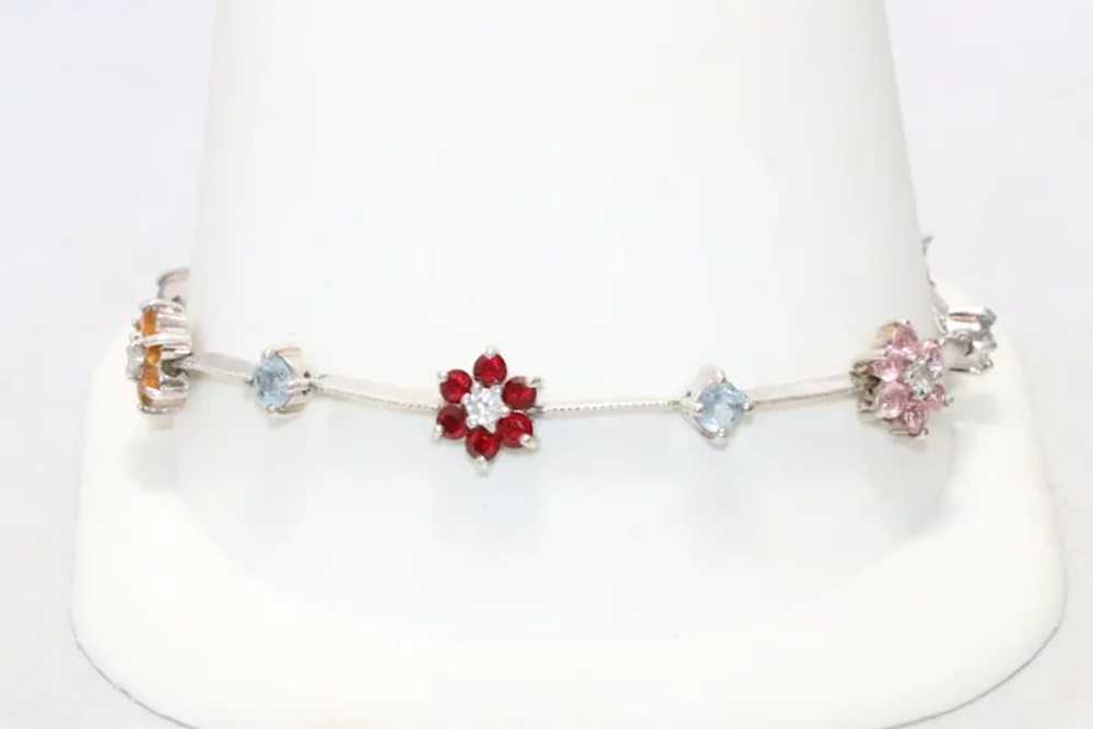 Sterling Silver Flower Multi Stone Link Bracelet - image 2