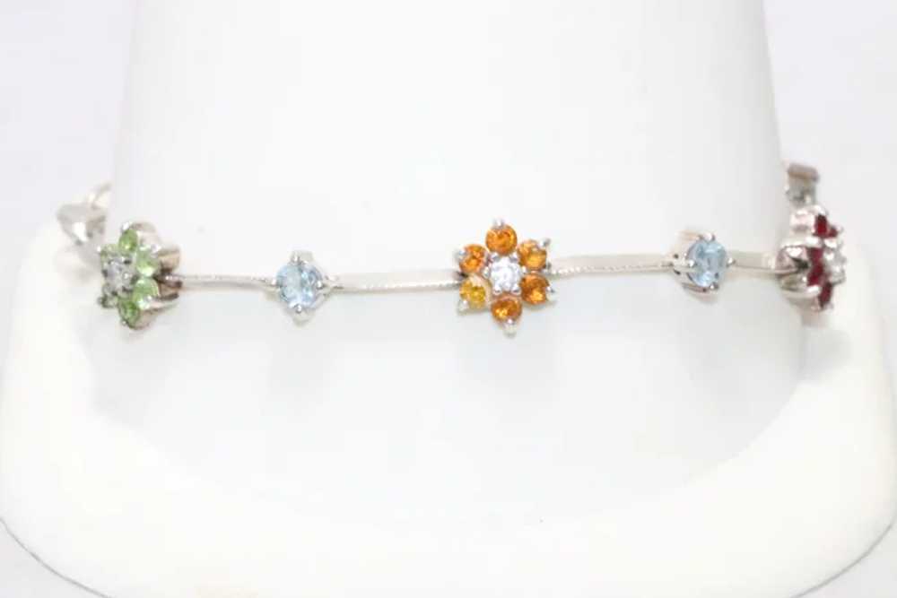 Sterling Silver Flower Multi Stone Link Bracelet - image 3