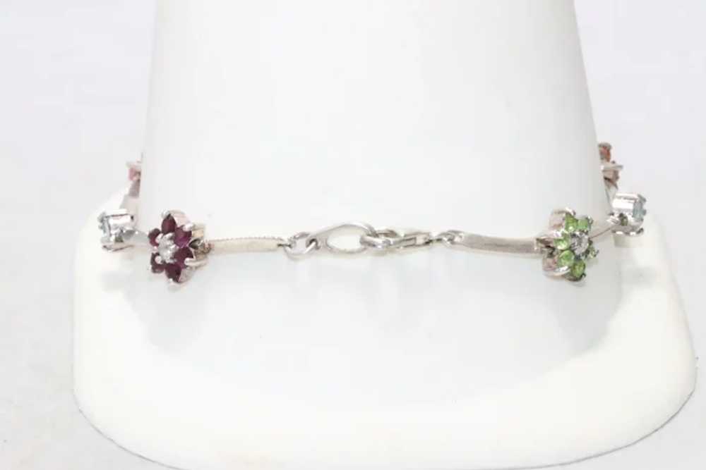 Sterling Silver Flower Multi Stone Link Bracelet - image 4