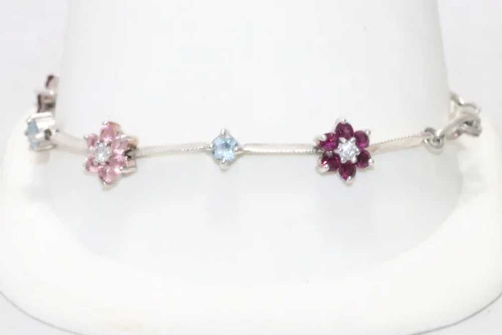 Sterling Silver Flower Multi Stone Link Bracelet - image 5