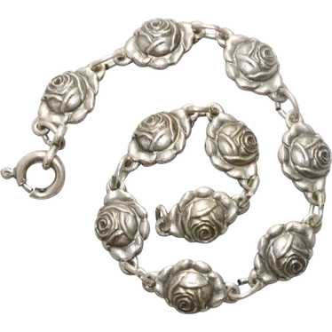 Vintage Sterling Silver Rose Link Bracelet - image 1