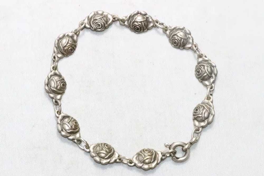 Vintage Sterling Silver Rose Link Bracelet - image 2