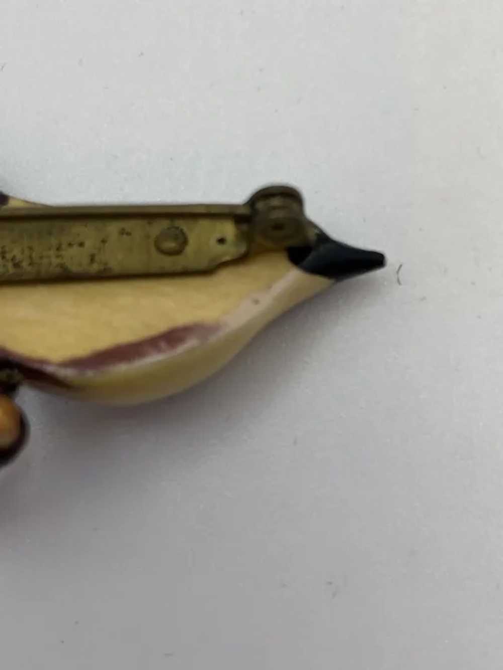 Vintage Takahashi Carved Wooden Wren Pin - image 8