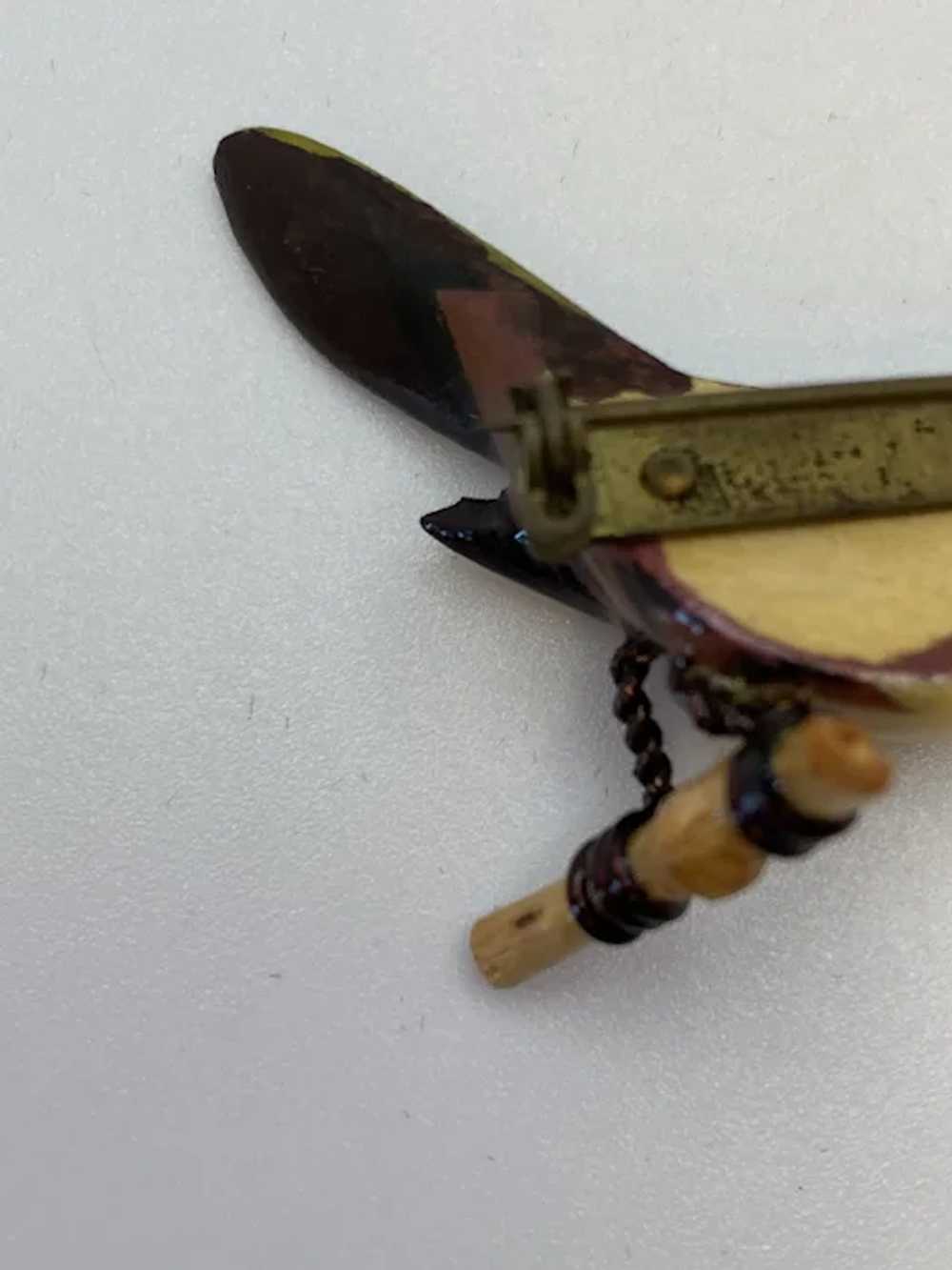 Vintage Takahashi Carved Wooden Wren Pin - image 9
