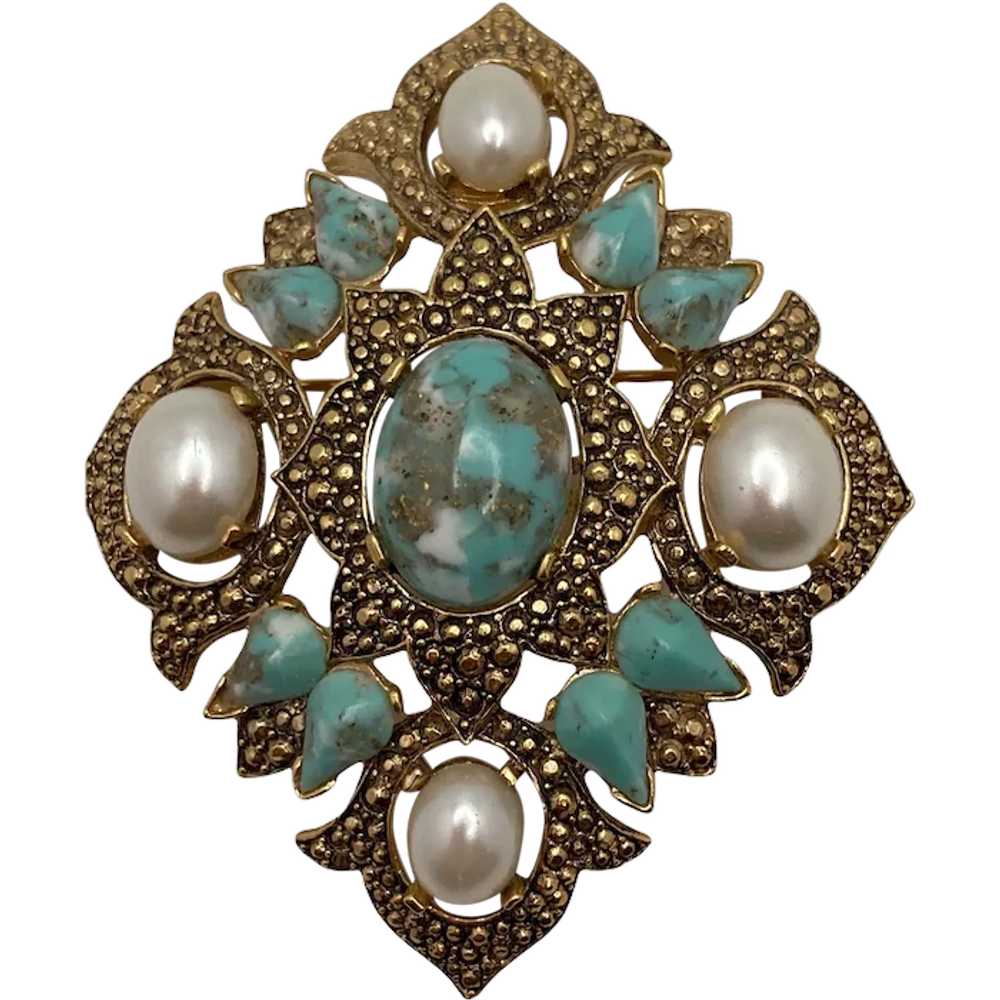 Vintage Sarah Coventry Faux Turquoise and Pearl B… - image 1