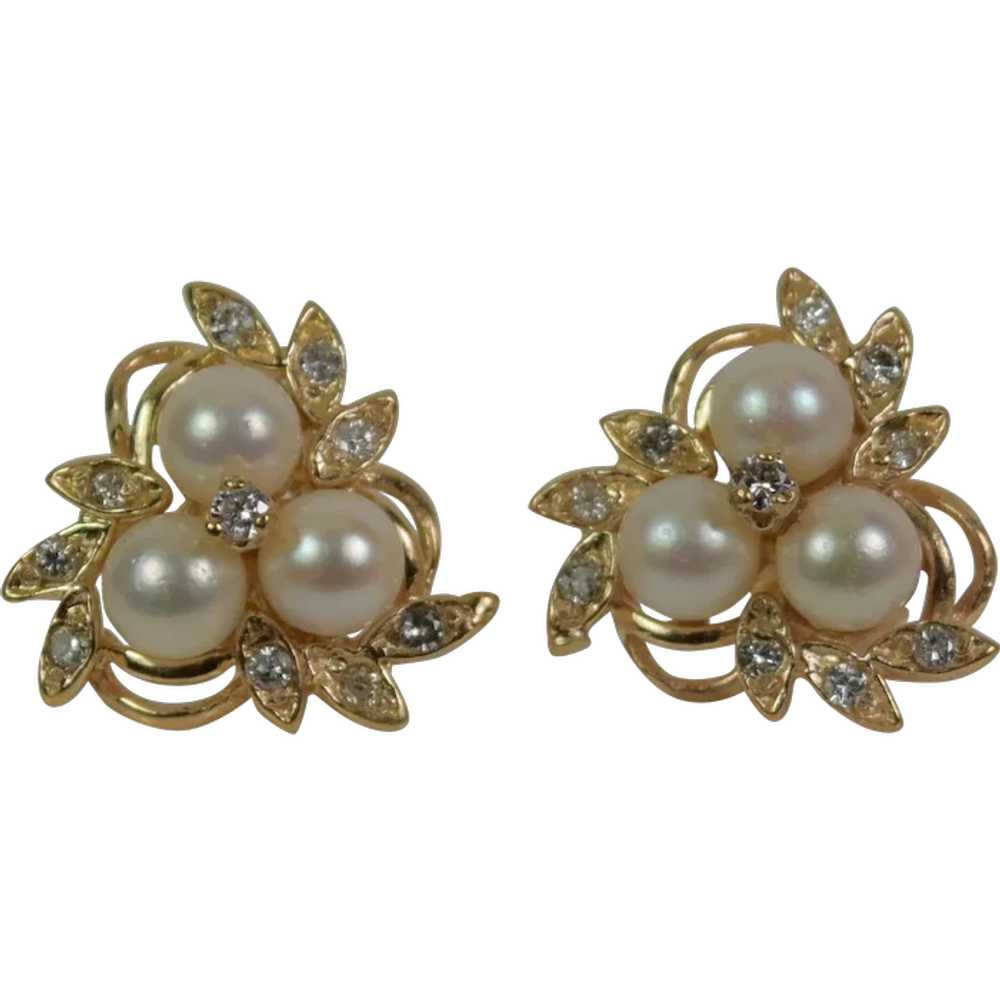Gorgeous 14kt Yellow Gold Diamond/Pearl Earrings,… - image 1