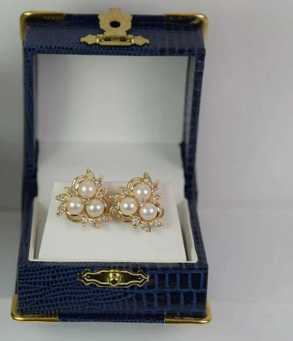 Gorgeous 14kt Yellow Gold Diamond/Pearl Earrings,… - image 2