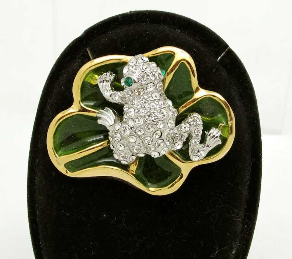 Rhinestone Frog on Lily Pad Brooch - image 2